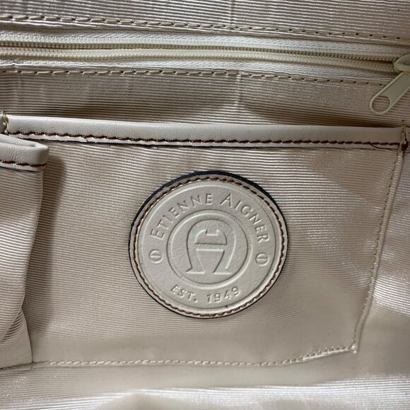 VTG ETIENNE AIGNER Large Patchwork Leather Handbag Gold Accent, Snap Closure EUC - Picture 10 of 13